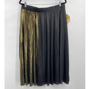 Marc New York Midi Shimmer Skirt Stretchy Lined Flowy Black Gold Large NEW